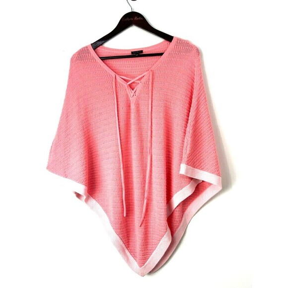 Talbots Womens Size L Pink Poncho Sweater Asymmetrical Cotton Blend Front Tie T - Picture 3 of 12